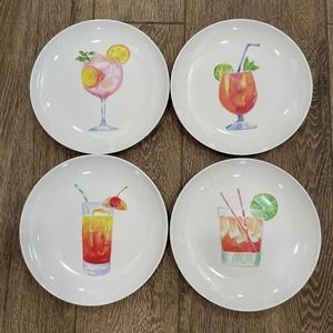 Set 4 COCKTAIL 8.5” Party Plates Melamine Appetizer Snack Salad Shower Drinks